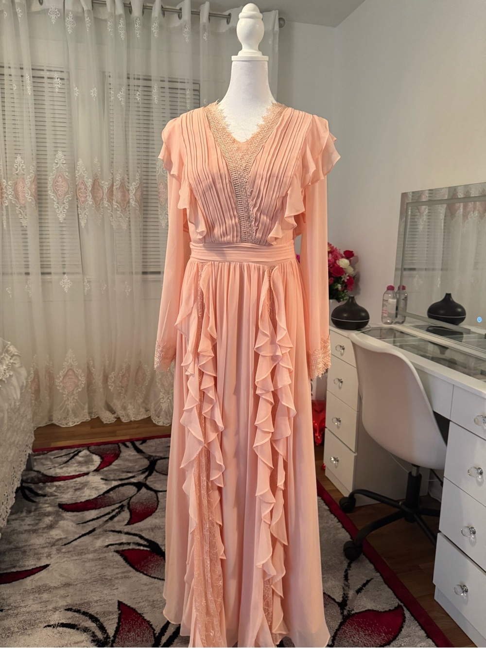 Elegant Peach Ruffle Maxi Dress
